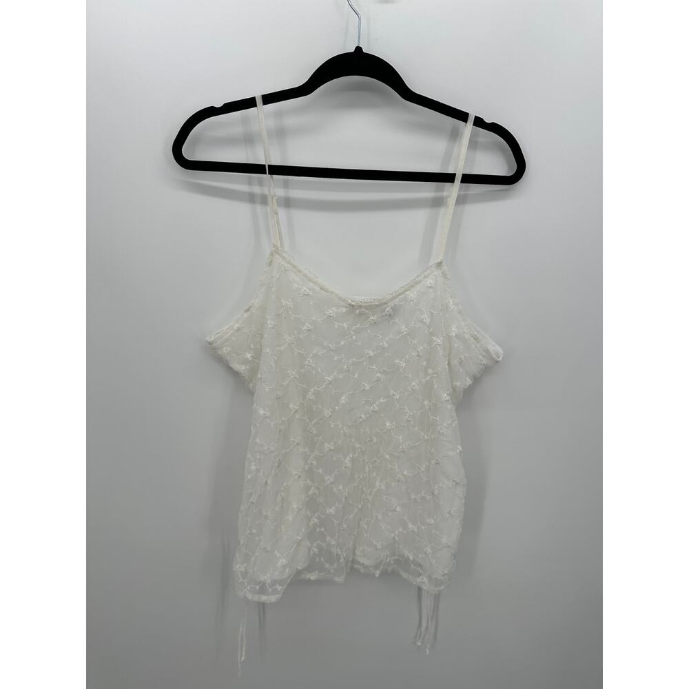 MKM Womens White Sheer Floral Lace Tank Top Size XL Coquette Whimsigoth Fairy